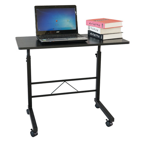 Movable Chipboard & Steel Overbed Side Table Black