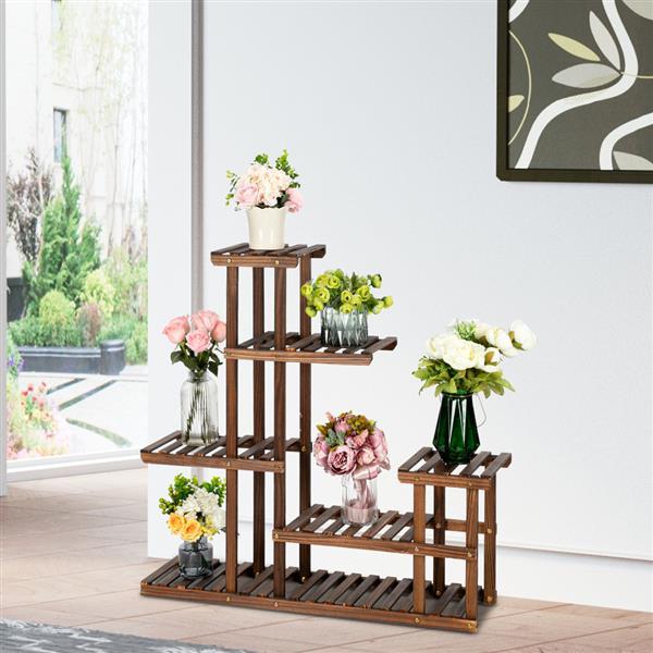 5 Floors 10 Seats Indoor & Outdoor Multifunctional Carbonized Wood Plant Stand