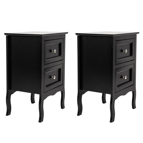 Nightstand Side Tables Large Size 2pcs Country Style with Two-Tier Black