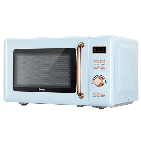 20L Retro Microwave With Display Gold Handle Portable Kitchen Household - Blue