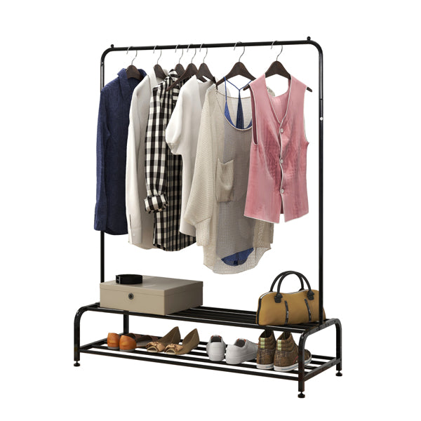 Clothing Garment Rack with Shelves, Metal Cloth Hanger Stand Clothes Drying Rack for Hanging Clothes - Black
