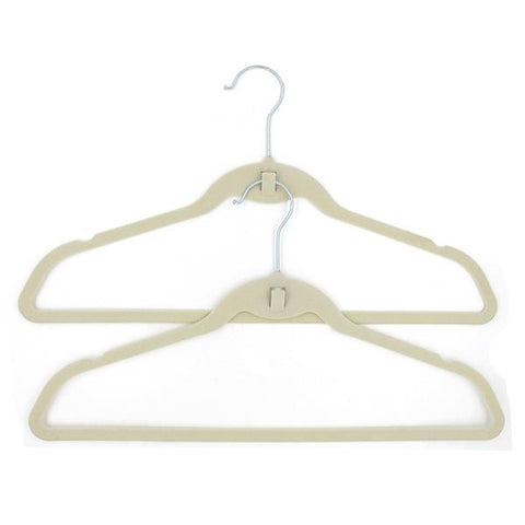 10pcs 45*0.5*24.5 Plastic Flocking Clothes Hangers with Hook Beige