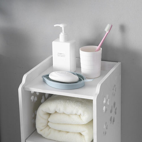3-tier Bathroom Storage Cabinet with Garbage Can White