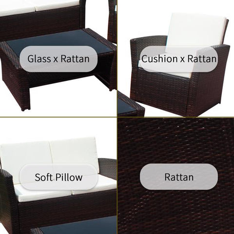 Patio Furniture Outdoor 4Pcs Wicker Rattan Sofa