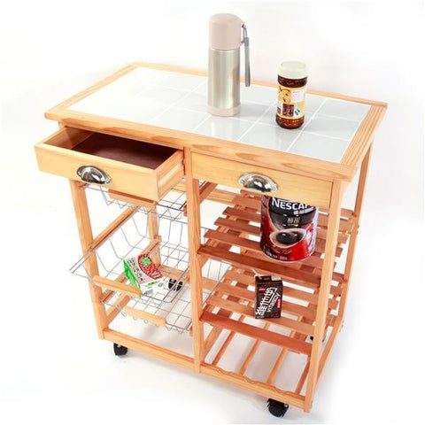 Rolling Kitchen & Dining Room Cart 2-Drawer Removable Storage Rack