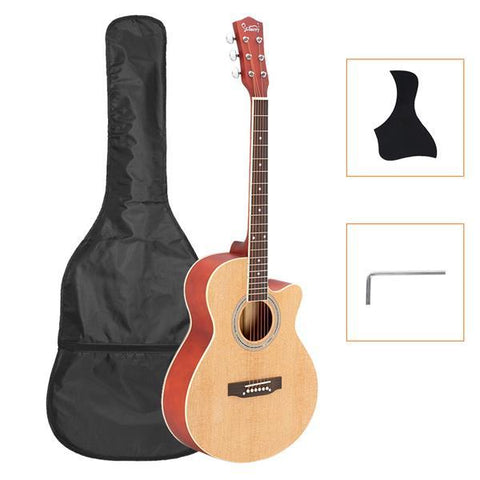 41in Full Size Cutaway Acoustic Guitar 20 Frets Beginner Kit for Students Adult Bag Cover Wrench Strings Burlywood