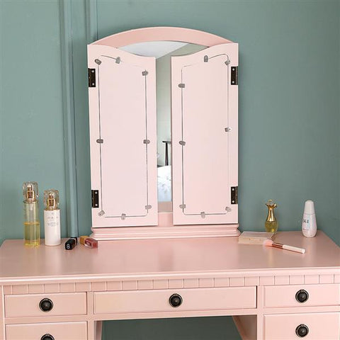 【FCH】Dresser Three-Fold Square Mirror Drawers Roman Column Table/Stool Fluorescent Pink