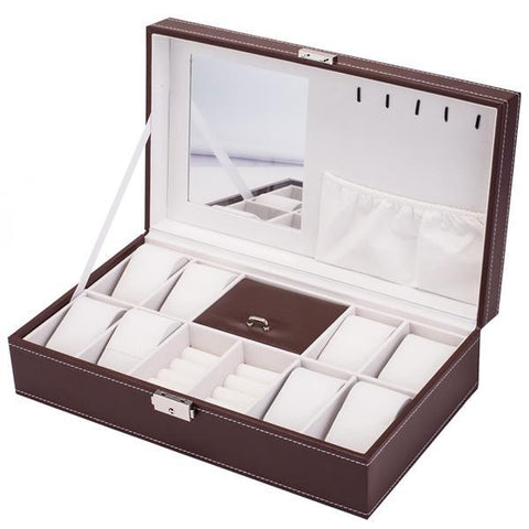 🔥 Watch Organizer Jewelry Box Storage Case with Mirror, Lockable, Brown 🔥