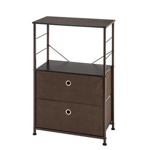 Drawer Dresser Storage, Bedside Furniture & Accent End Table Chest For Bedroom, Easy Pull Fabric Bins,  Brown