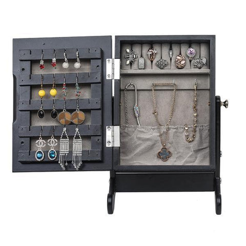 Small Mirror Jewelry Cabinet Organizer Armoire, Black