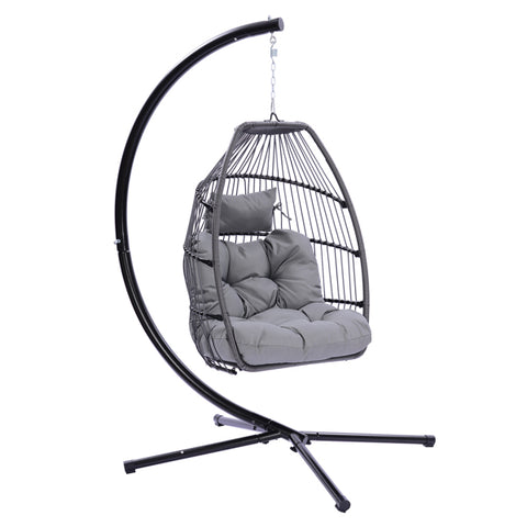 Outdoor Patio Rattan Swing Hammock Egg Chair with C Type Bracket, Cushion and Pillow