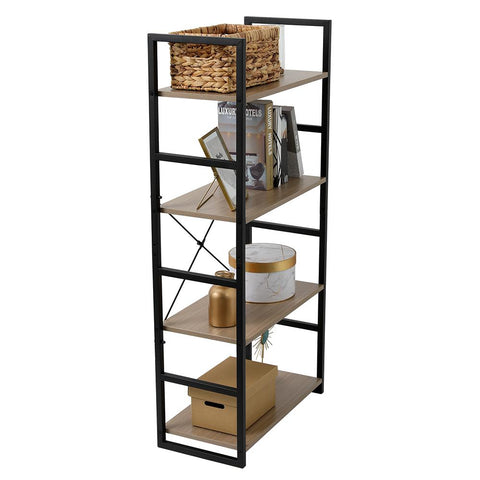 4 Tier Bookcase Shelf Storage Organizer Wood and Metal Bookshelf Rack Gray