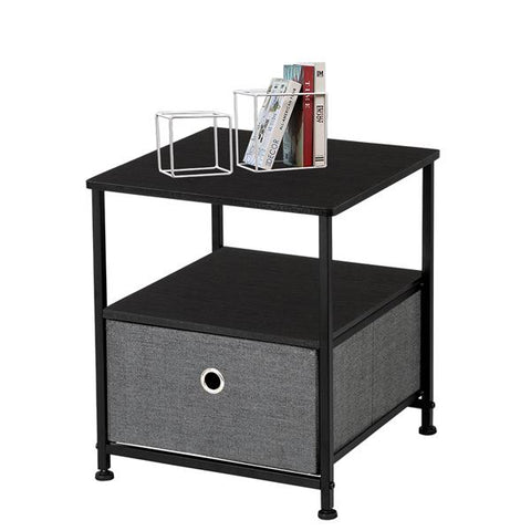 Storage Dresser, Bedside Furniture & Accent End Table Chest For Home with Easy Pull Fabric Bins Grey