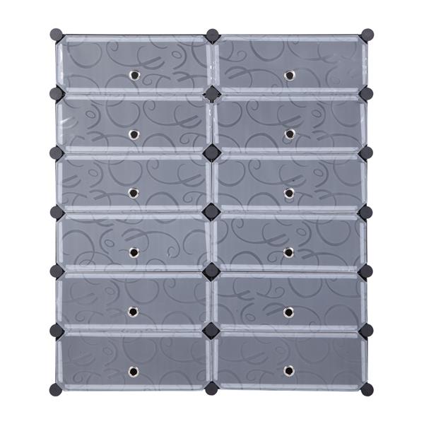 12-Cube Shoe Rack, Plastic Storage Organizer, Modular Closet Cabinet with Doors
