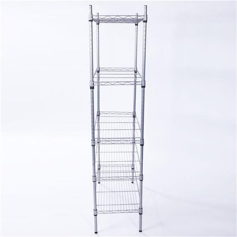 Rectangle Carbon Steel Metal Assembly 5-Shelf Storage Rack Silver Gray