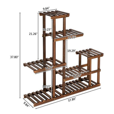 5 Floors 10 Seats Indoor & Outdoor Multifunctional Carbonized Wood Plant Stand