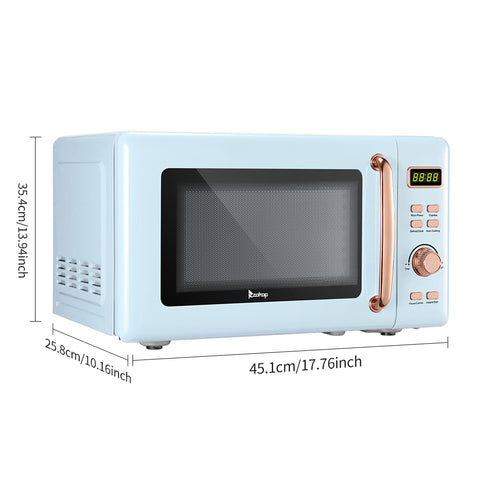 20L Retro Microwave With Display Gold Handle Portable Kitchen Household - Blue