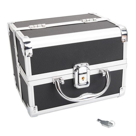 Portable Makeup Storage Box with Mirror & Key Black