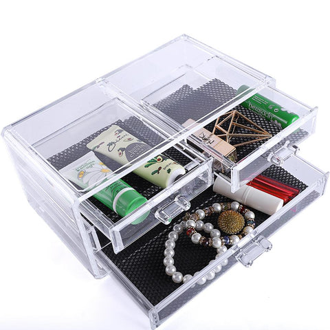 2 Plastic Cosmetics Storage Rack 2 Small Drawers and 2 Larger Drawers Transparent