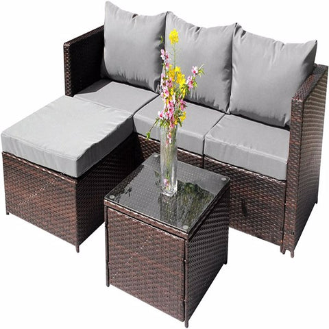 Outdoor Sofa Outdoor Sectional Sofa Patio Seating 5 Pieces Patio Furniture All Weather Manual Weaving Wicker Rattan Patio with Cushion and Glass Table
