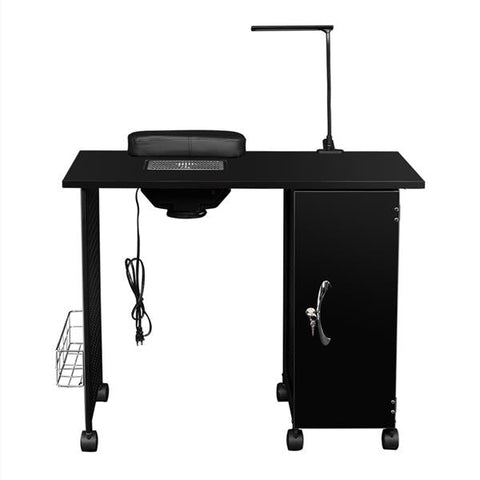 Manicure Nail Table Station Beauty Salon Equipment Drawer with LED Lamp, Black