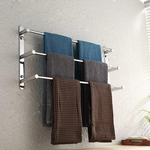 Towel Rack Wall Mounted with 3 Polished Bars Holder