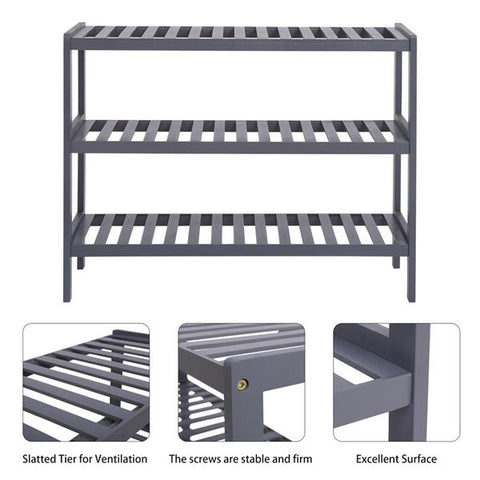 100% Bamboo Shoe Rack Storage Bench, 3-Layer Multi-Functional Cell Shelf, 70 * 25 * 55 - Gray
