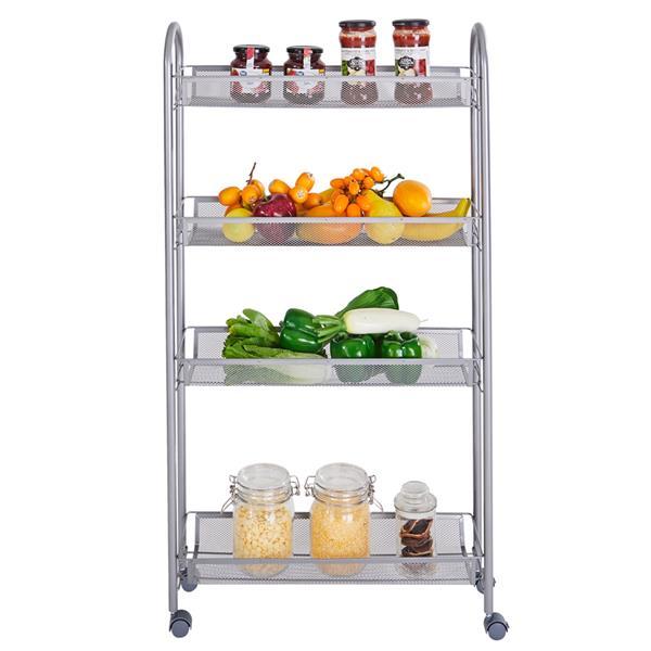 Honeycomb Mesh Style Four Layers Removable Storage Cart, Silver