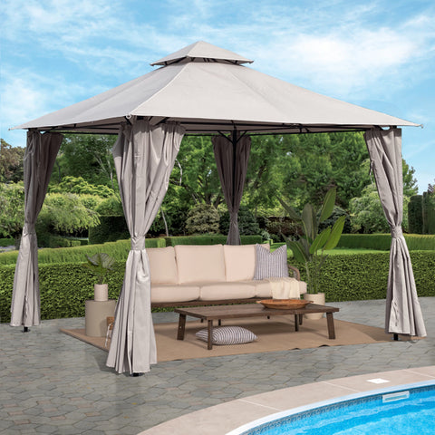 Gazebo Canopy With Curtains, Outdoor Patio Garden 10x10 Ft