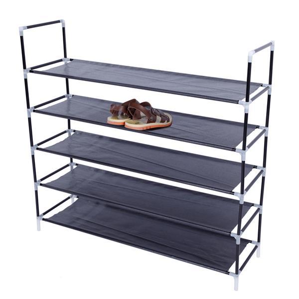 5 Tiers Non-woven Fabric Shoe Rack with Handle Black