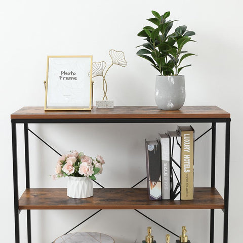 4 Shelf Bookcase, Bookshelf Industrial Style Metal and Wood Bookshelves, Open Wide Home Office Book Shelf