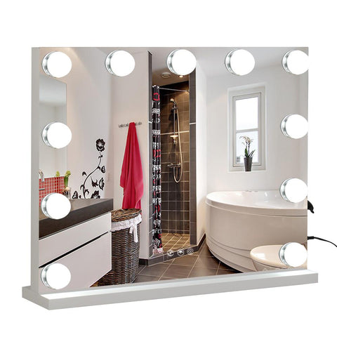 Hollywood Desktop Mirror, Cosmetic Mirror, Touch Screen, 13 Bulbs-White Square Base