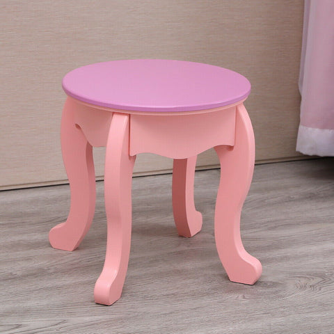 FCH Children's Dressing Vanity Table 3-Foldable Mirror&Chair&Single Drawer Pink